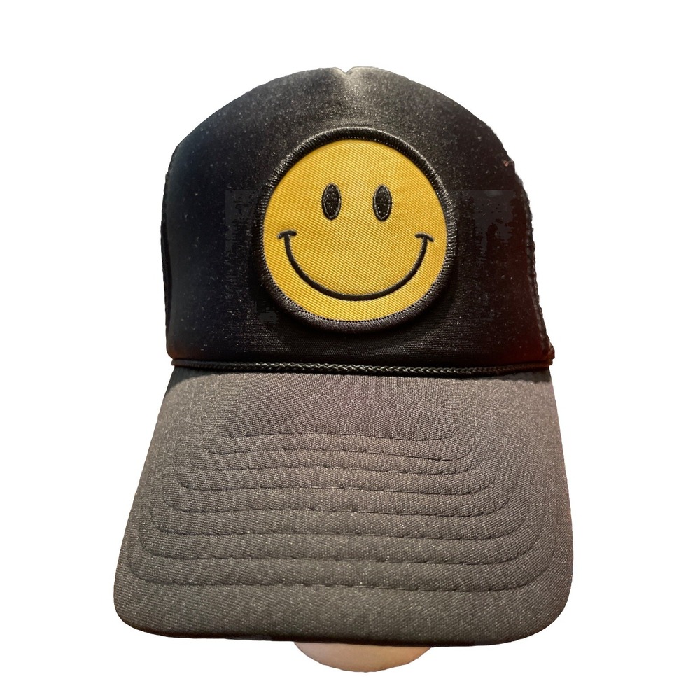 Vintage Rope And Mesh Happy Face Baseball Cap Snap Back Looks Unworn smiley face